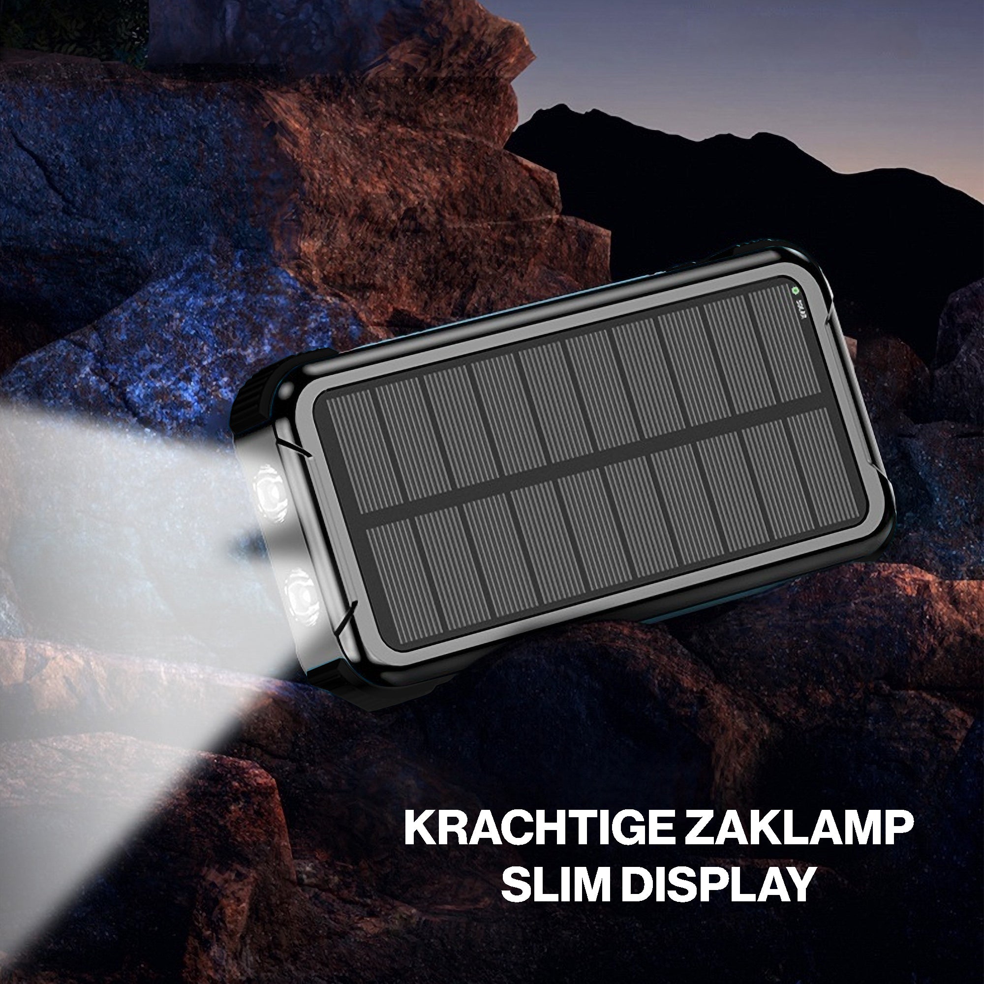solar powerbank met zaklamp grote capaciteit - geschikt als noodpakket
