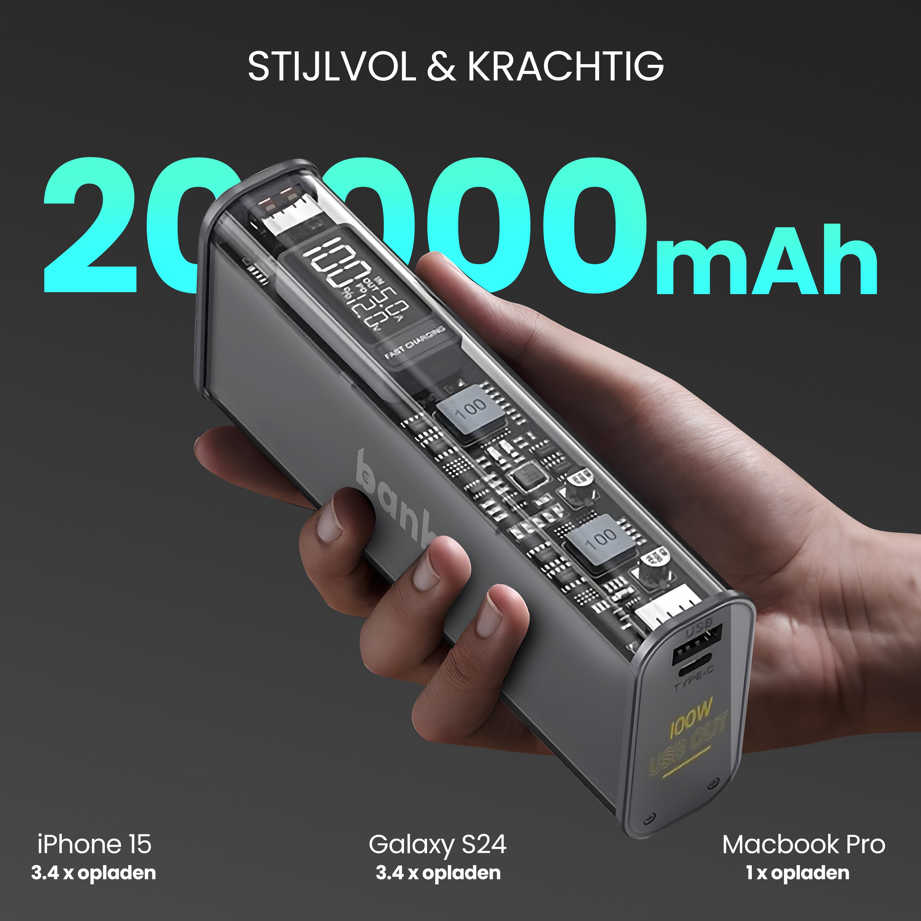 Banky laptop powerbank 20.000mAh 100W, ideaal voor onderweg en reizen