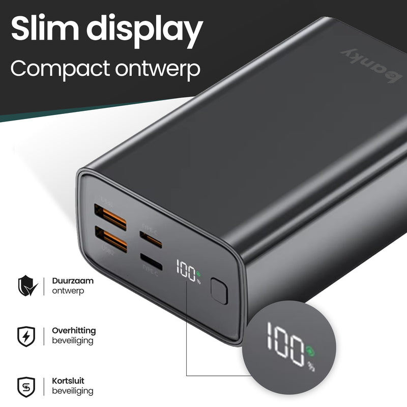 Banky laptop powerbank 30.000mAh met 4 USB-snellaadpoorten