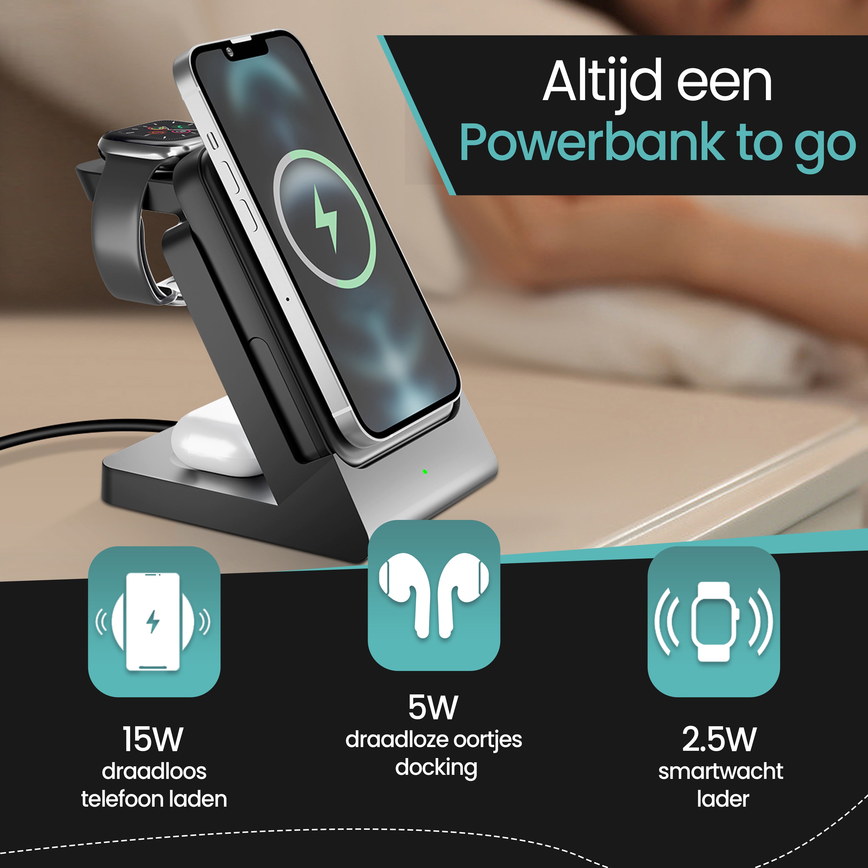 Banky MagSafe 5.000mAh laadt iPhone, AirPods en Apple Watch draadloos op