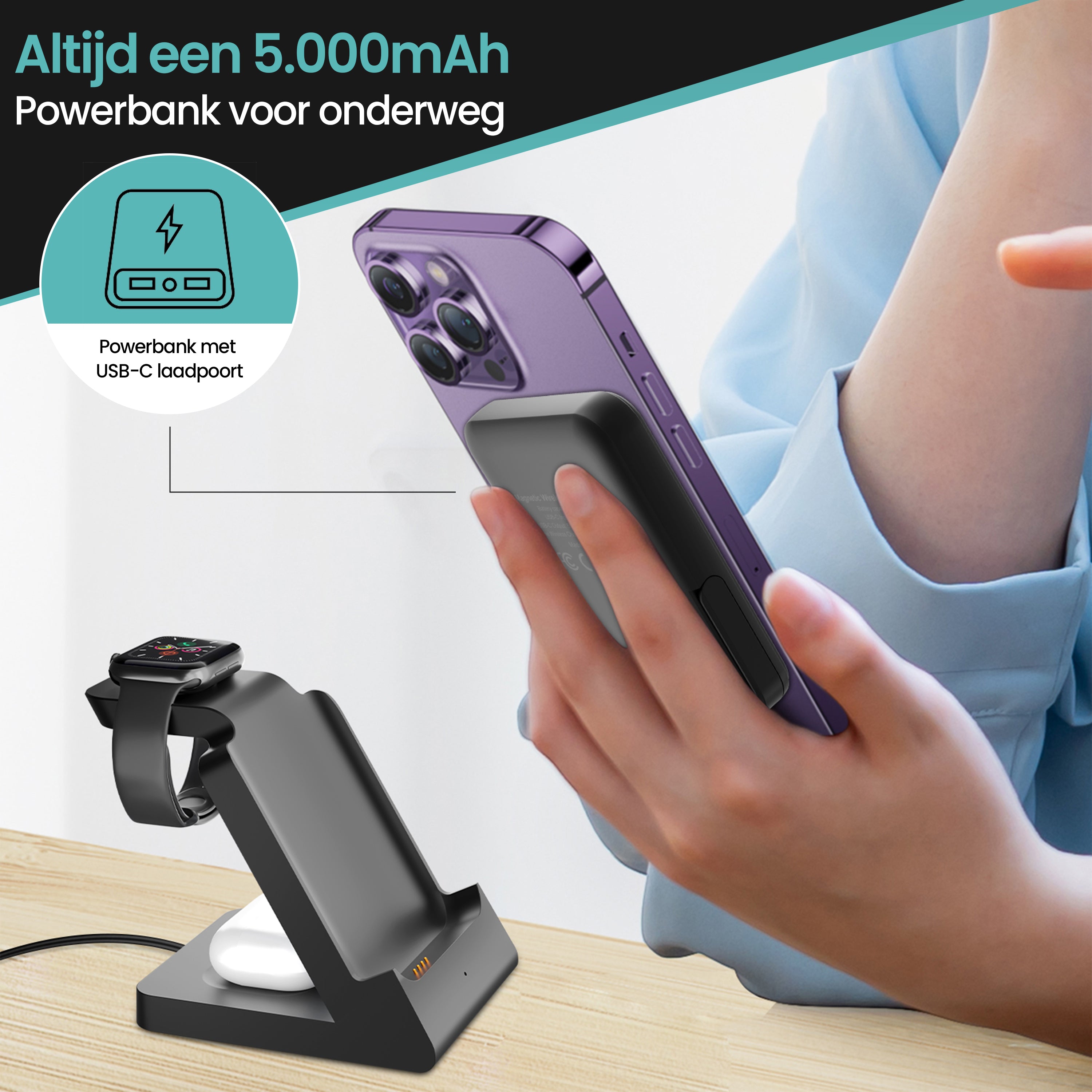 Banky MagSafe oplader en powerbank 5.000mAh in één, met snelladen
