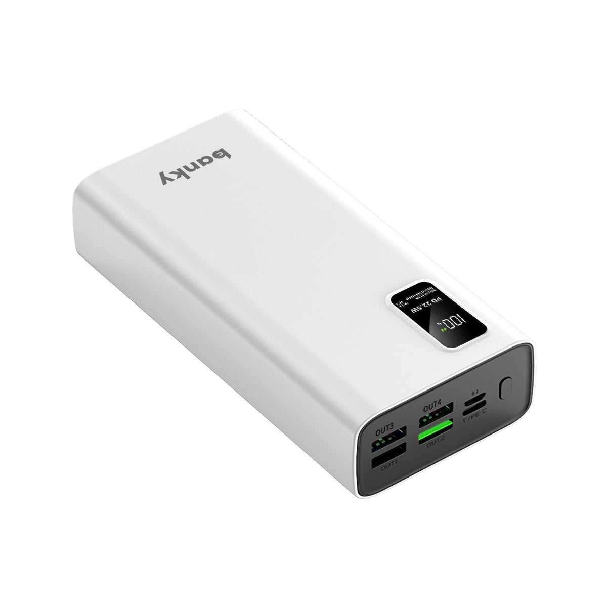 Witte Banky powerbank 30.000 mAh 22,5W snellader met percentagedisplay en USB-C