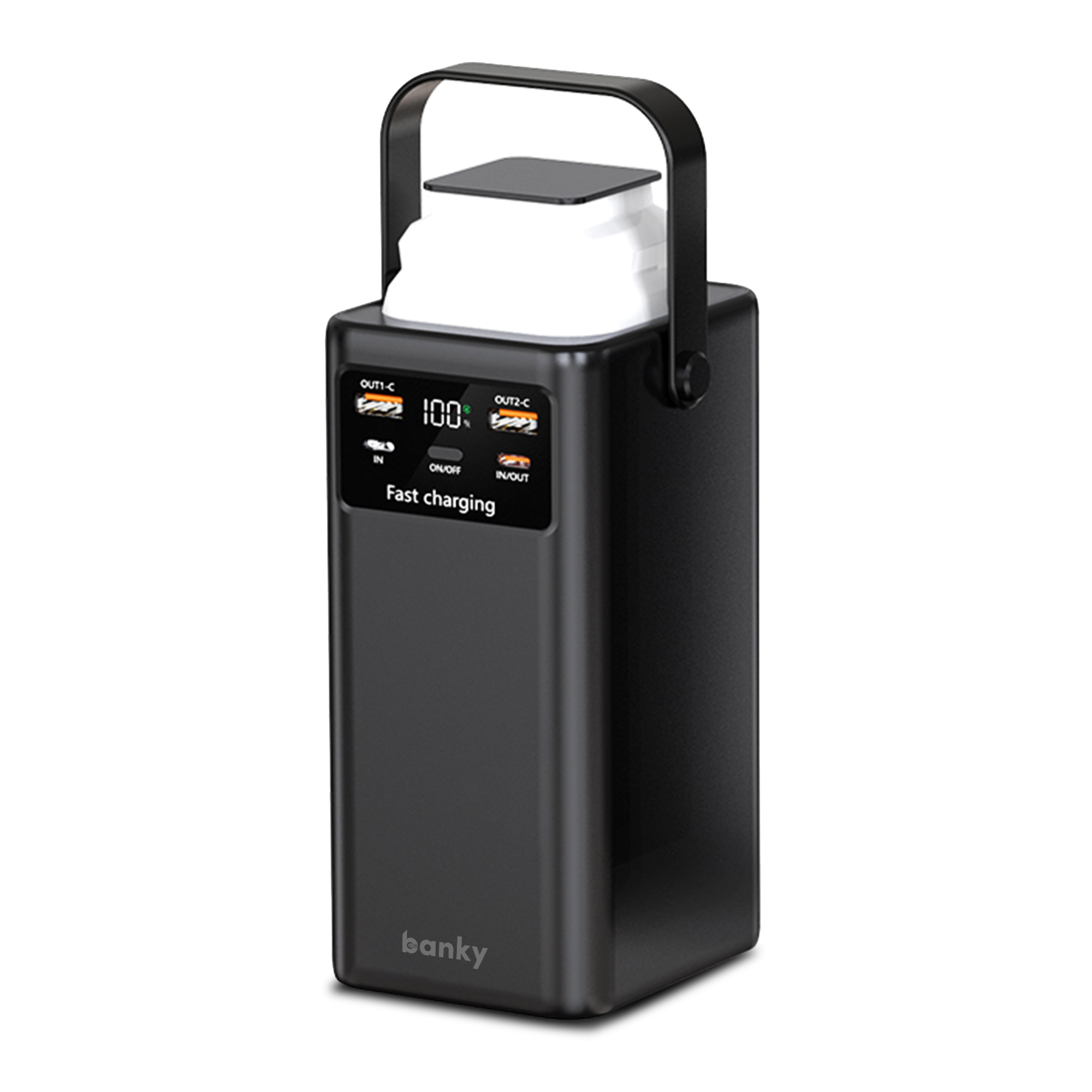 Banky powerbank 80.000mAh in het zwart met digitaal display en 4 ingebouwde laadkabels