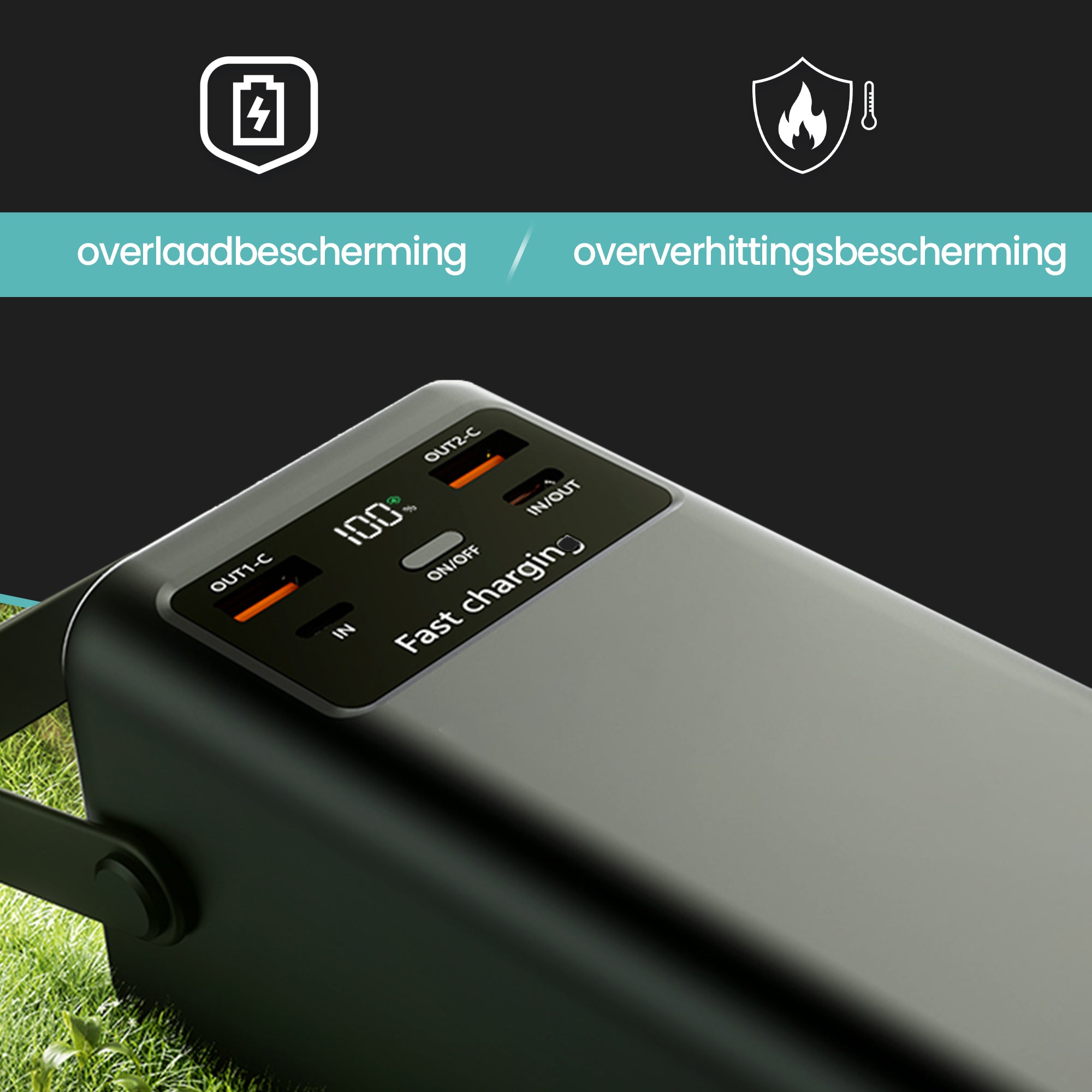 Banky powerbank met overlaadbescherming en oververhittingsbescherming voor veilig laden