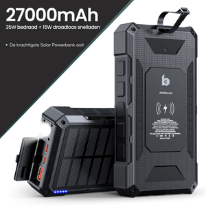 Banky solar powerbank 27.000mAh 35W met zaklamp, waterdicht en geschikt voor laptop en MacBook