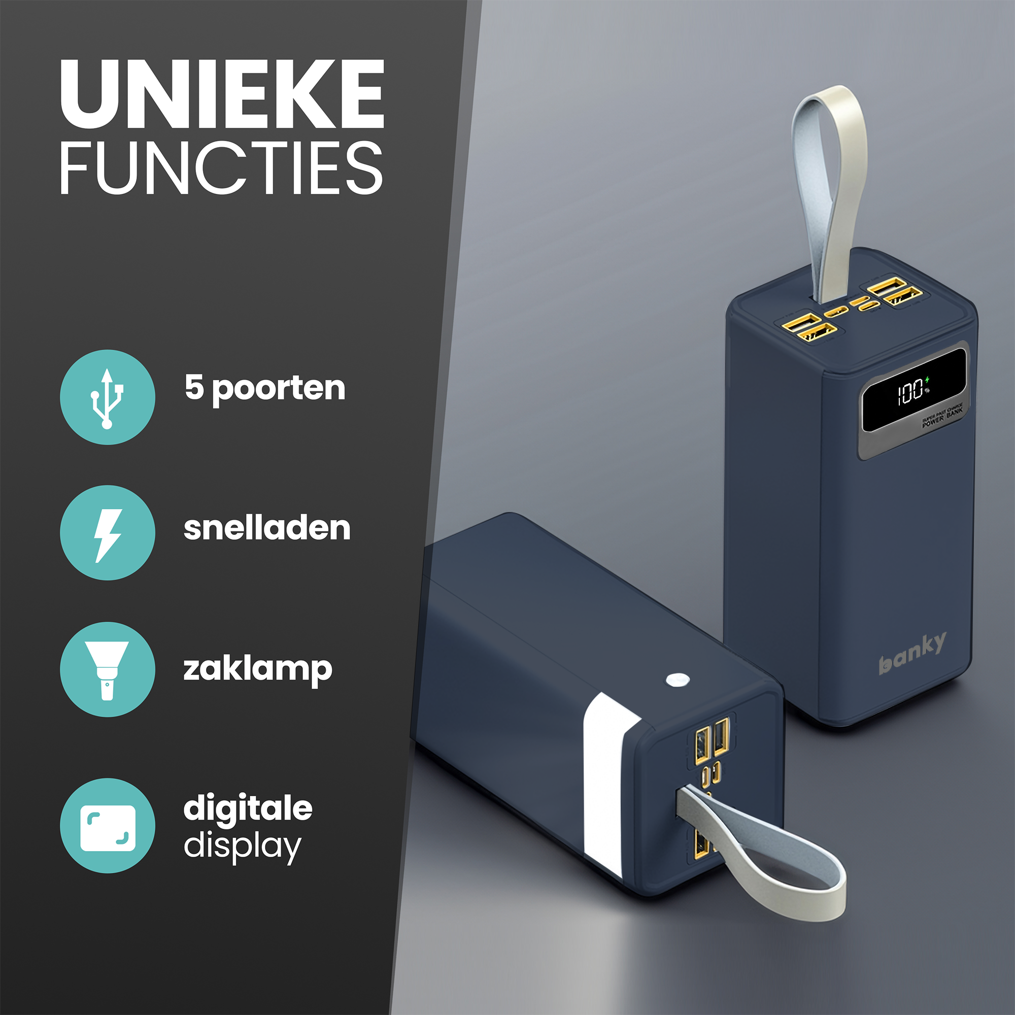50000 mah powerbank met 5 usb poorten en ingebouwde zaklamp - geschikt als noodpakket