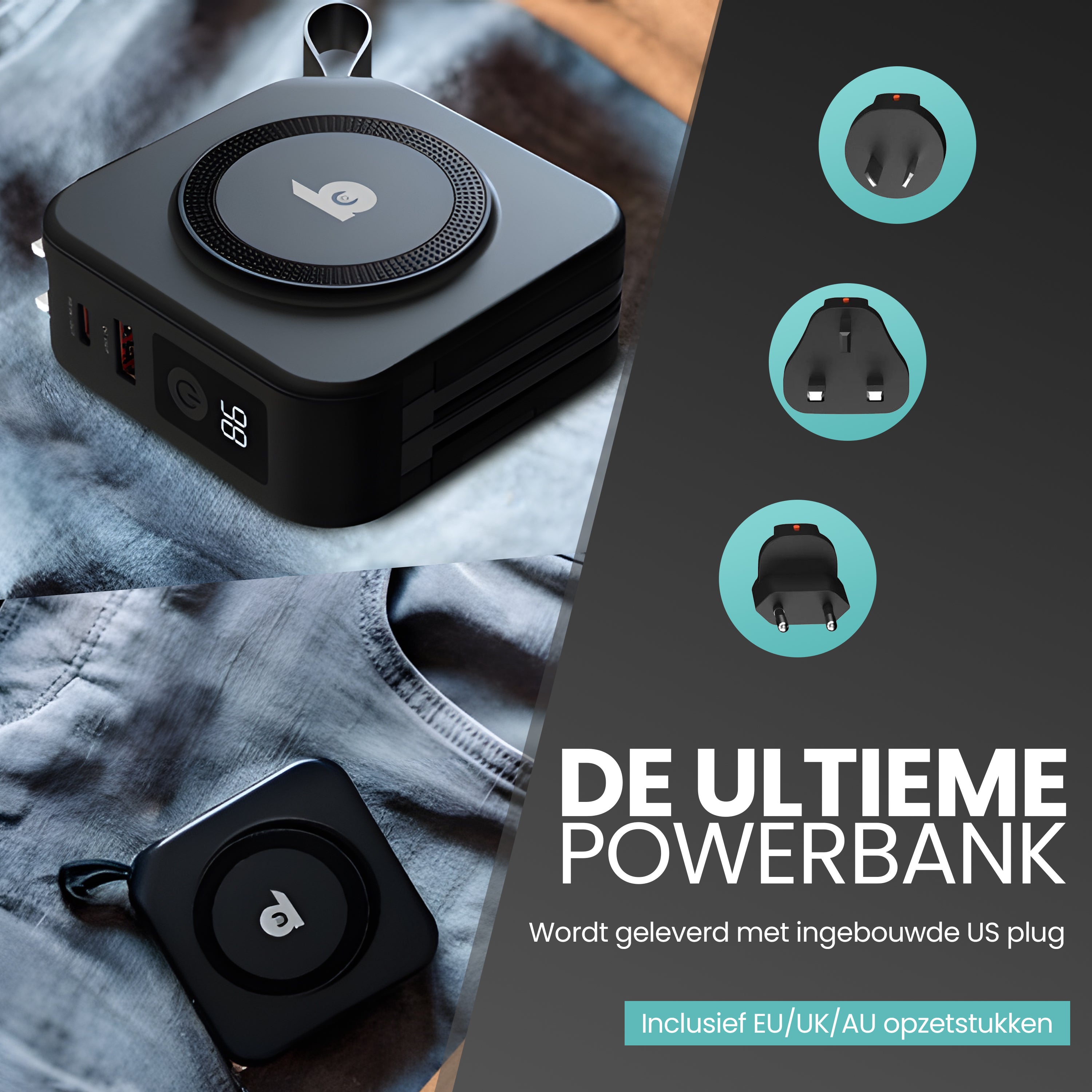 powerbank inclusief stroomplugs 10000 mah - geschikt voor wereldwijd opladen
