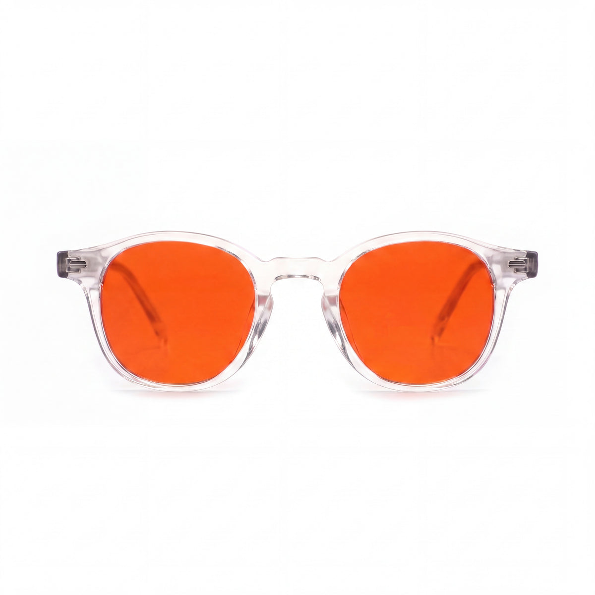 Blauw licht bril met transparant montuur en oranje glazen, vooraanzicht