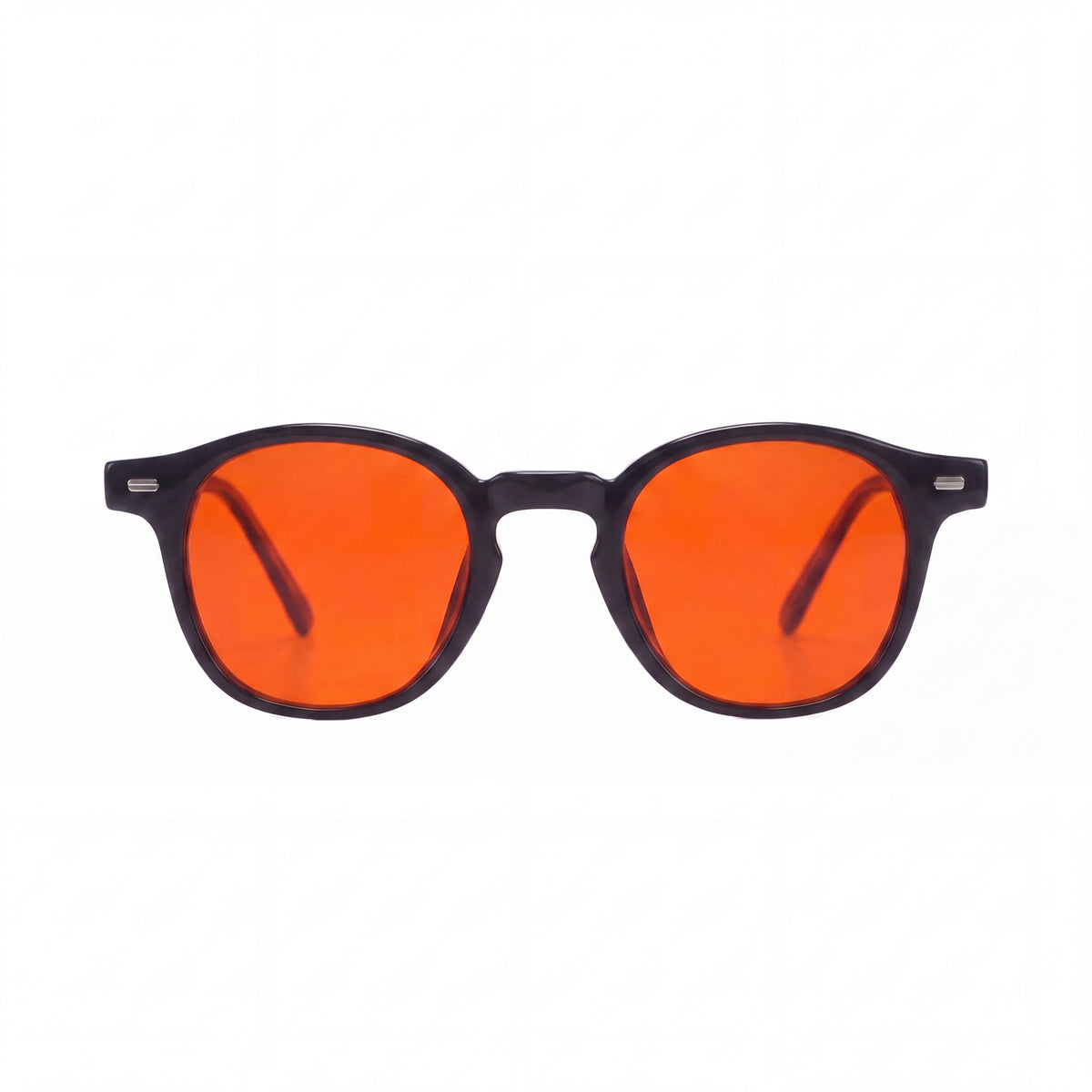 Anti blauw licht bril met zwart montuur en oranje glazen van Banky, vooraanzicht