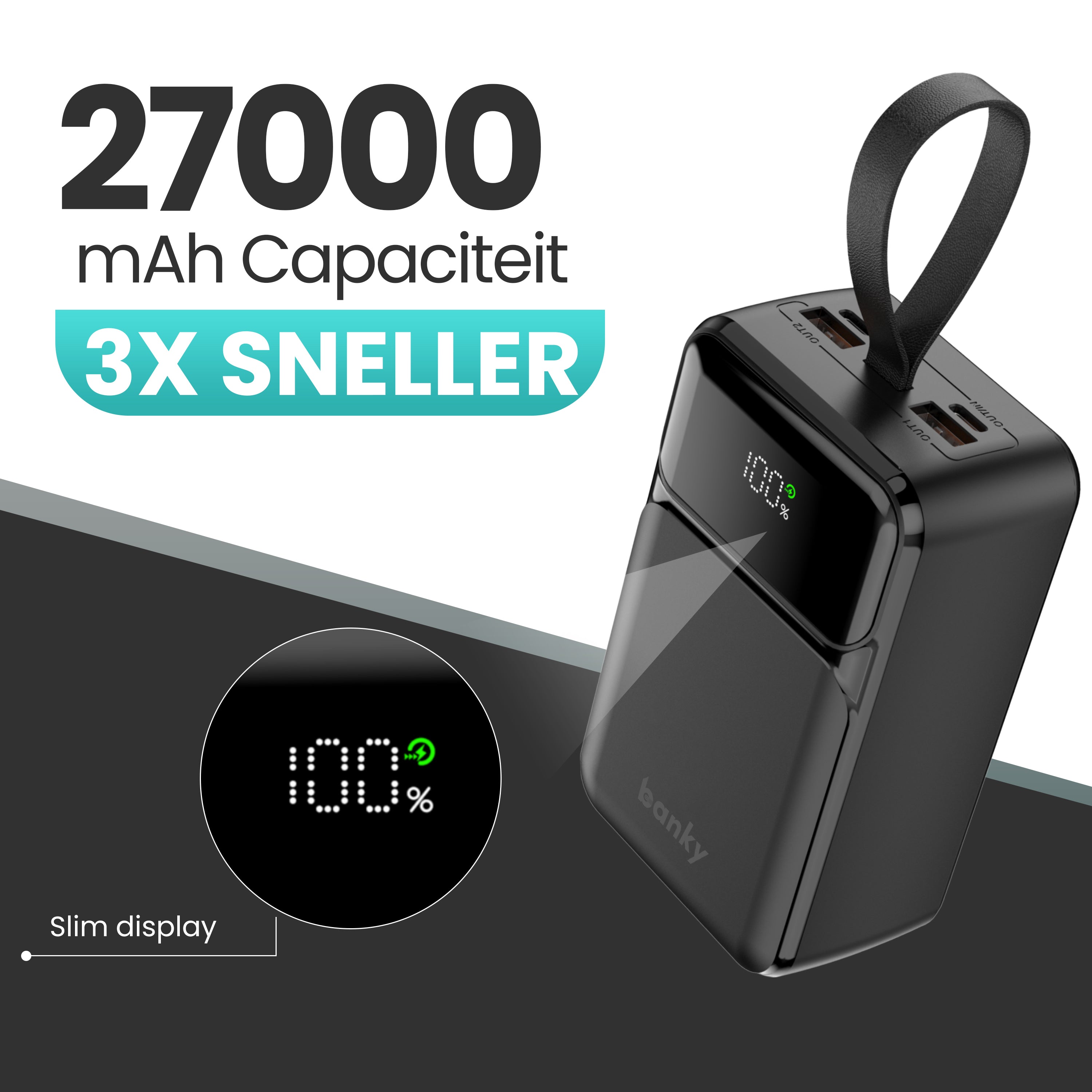 Banky laptop powerbank 27.000mAh 65W, mag mee in het vliegtuig