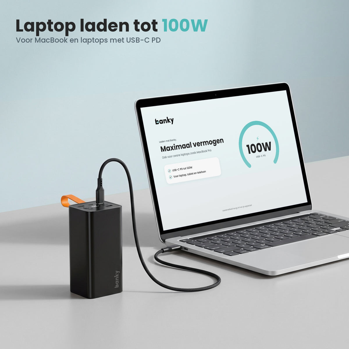 Banky laptop powerbank 50.000 mAh laadt een MacBook tot 100W via USB-C PD
