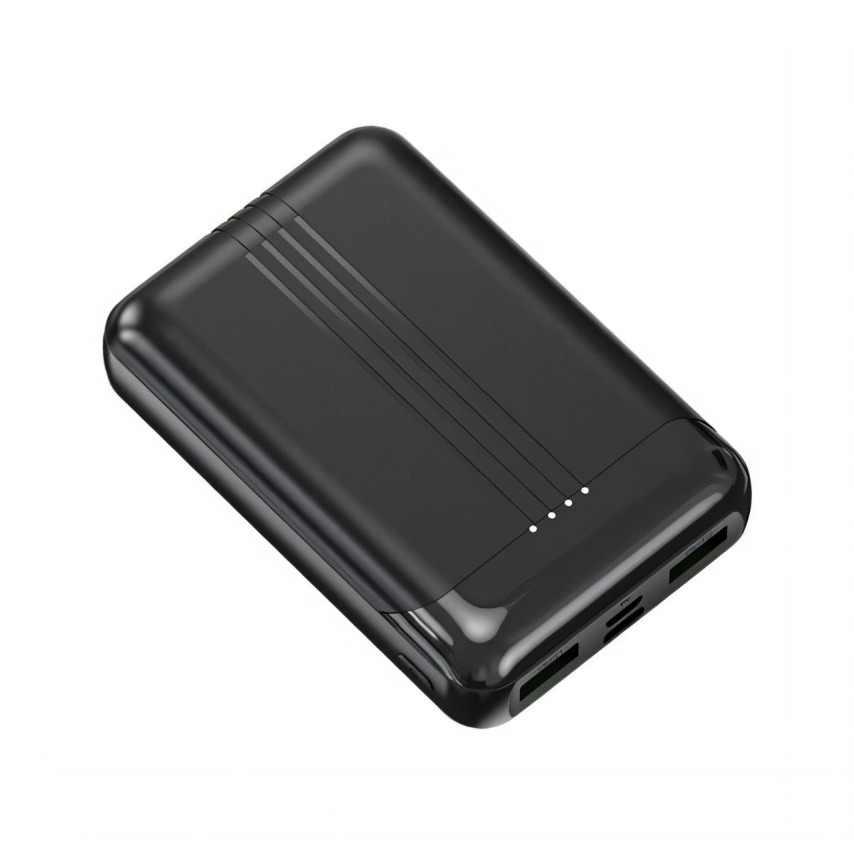 Zwarte Banky mini powerbank 10.000 mAh 22,5W met batterijlampjes en USB-C
