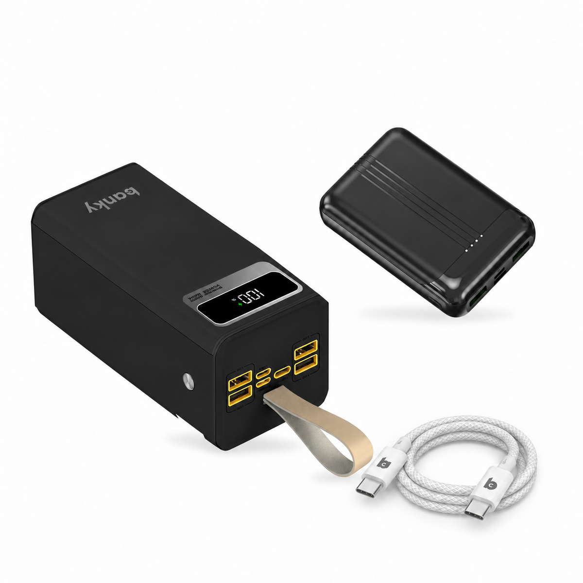 Banky Noodstroom Bundel met zwarte 50.000 mAh powerbank en zwarte Mini Powerbank 10.000 mAh