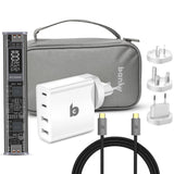 Banky Power Bundel met 100W-powerbank, reisadapter, reistas, stekkers en zwarte USB-C-kabel