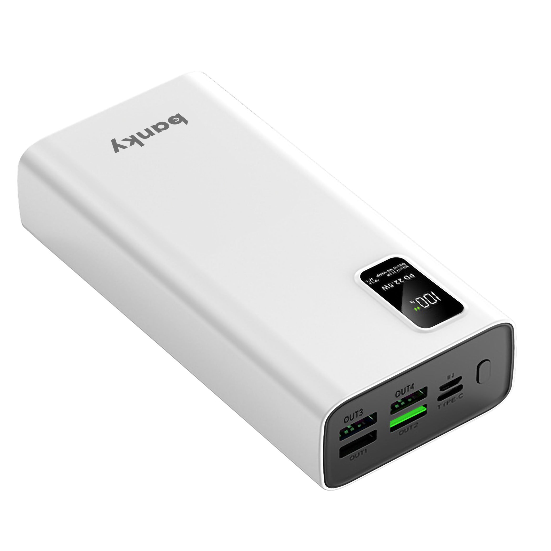 Banky powerbank 30.000mAh 22,5W in het wit, snellader voor onderweg en noodpakket