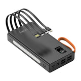 Banky powerbank 30.000 mAh 22,5W met ingebouwde kabels en oranje draaglus