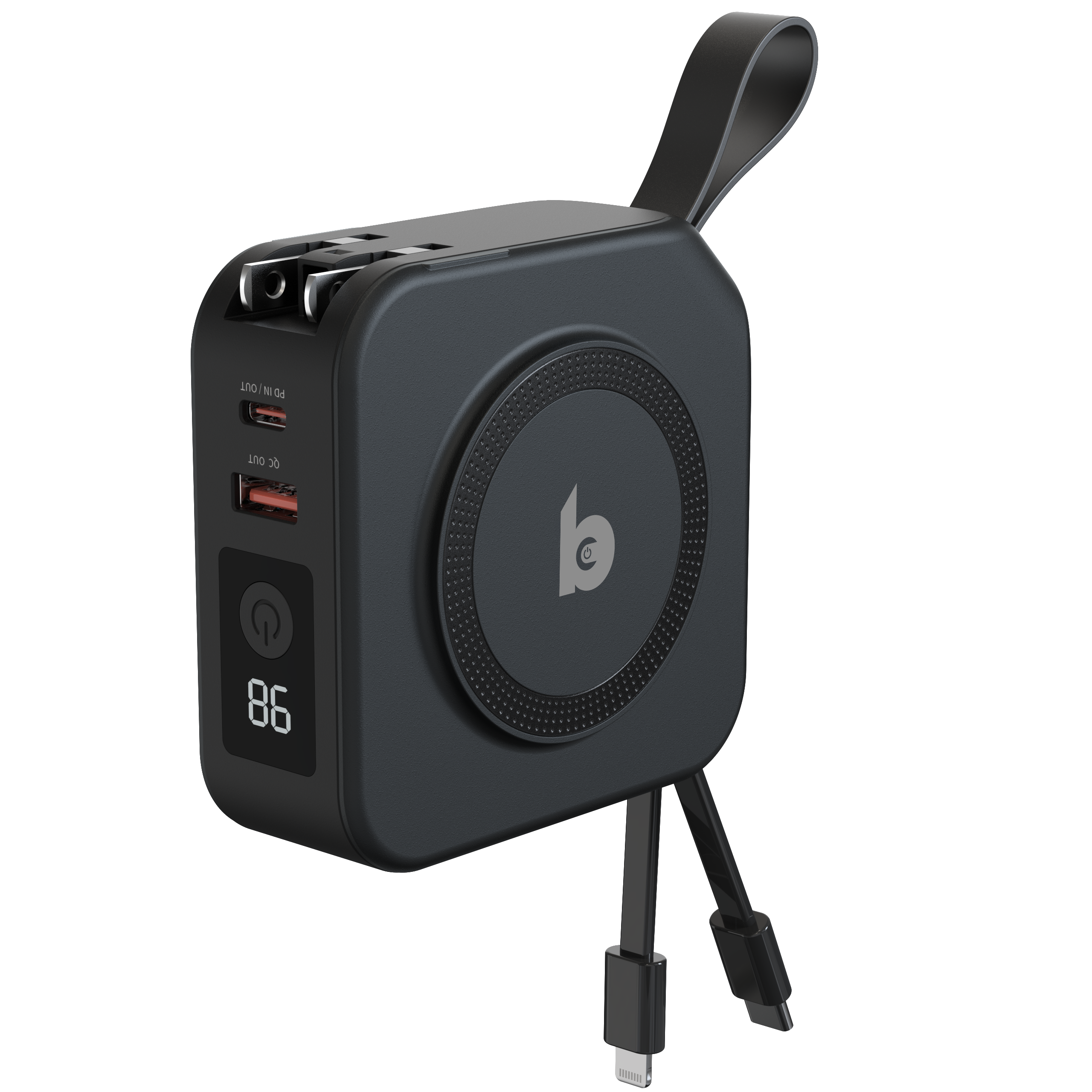 Banky 5-in-1 Travel Powerbank 10.000mAh in het zwart met ingebouwde kabels en MagSafe
