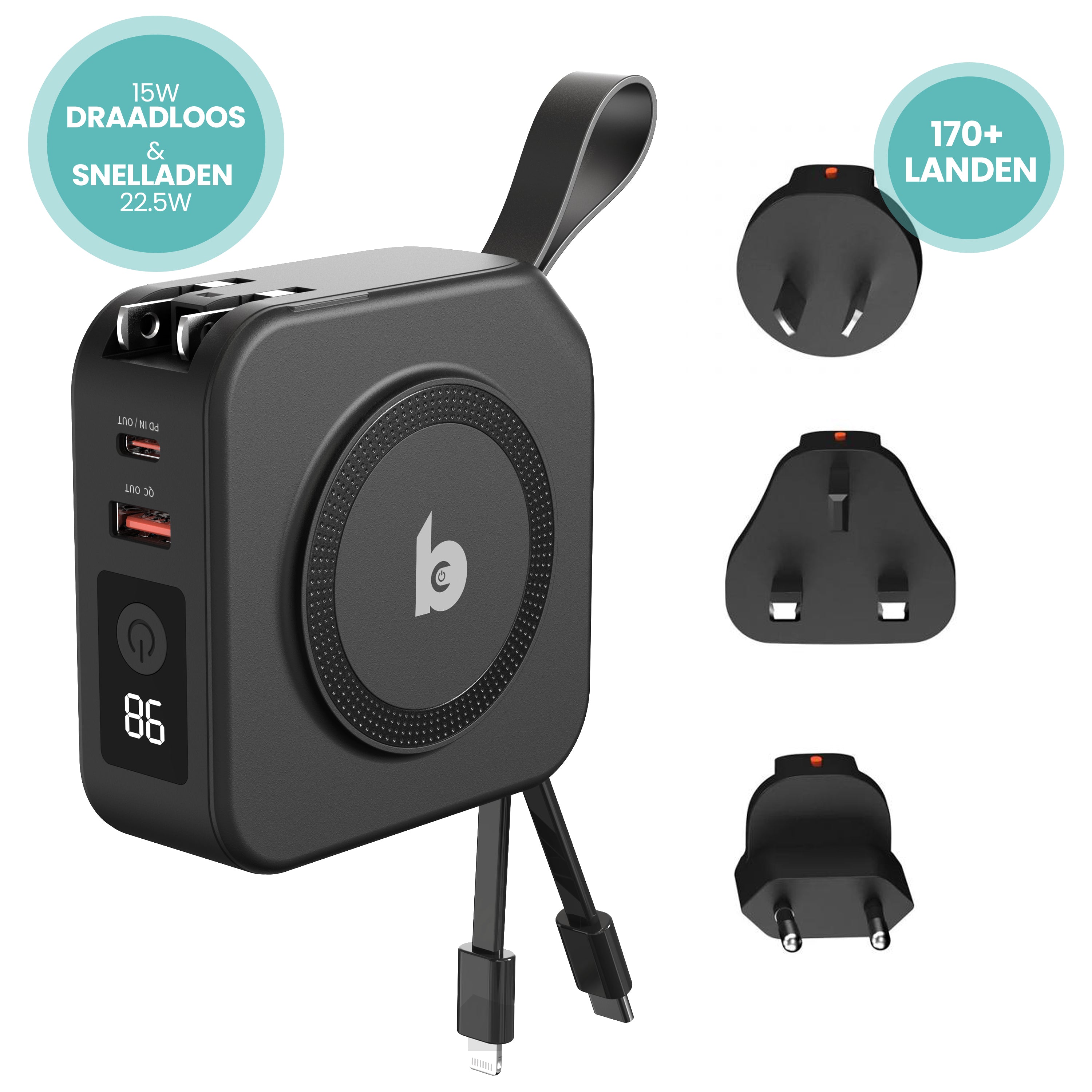 Banky 5-in-1 Travel Powerbank 10.000mAh met universele wereldstekker